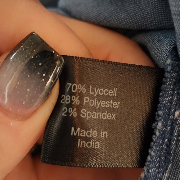 Lane Bryant On/Off Shoulder Blue Chambray Belted Dress Side Pockets Sz 14/16 1X - Picture 11 of 14